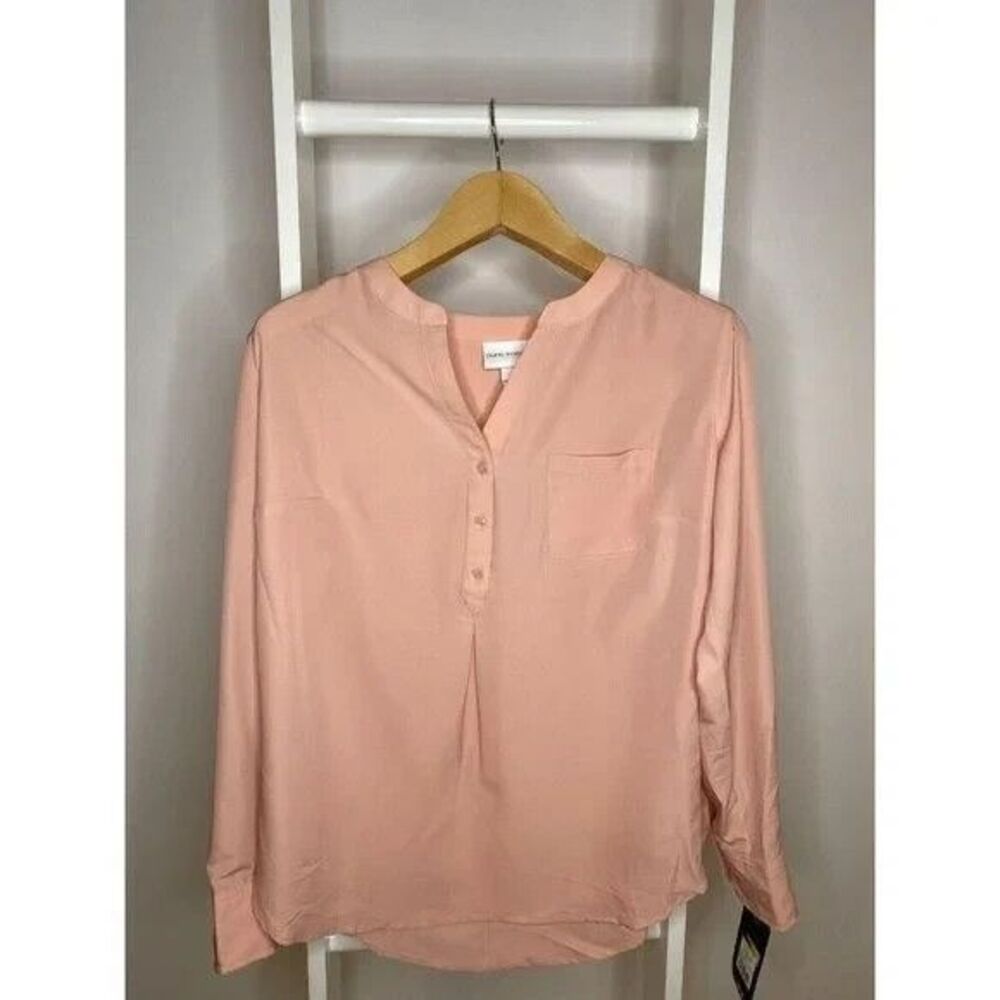Pure Energy Shirt Womens X Pink Career XL 1X Plus Collarless 3 Button Henley NEW